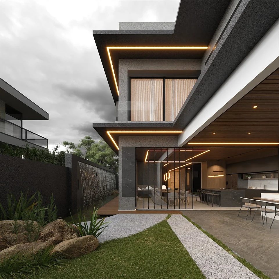 Perspectiva ilustrativa: Fachada lateral