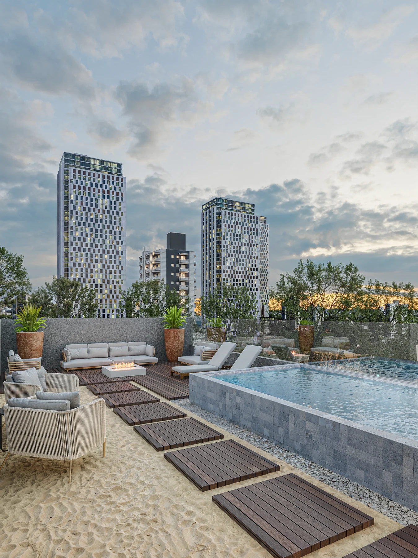 Perspectiva ilustrativa: Piscina no rooftop